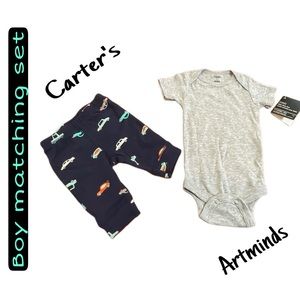 Set of 2 Matching Carter’s & Artminds Boy Set NB AND 0-3 Months